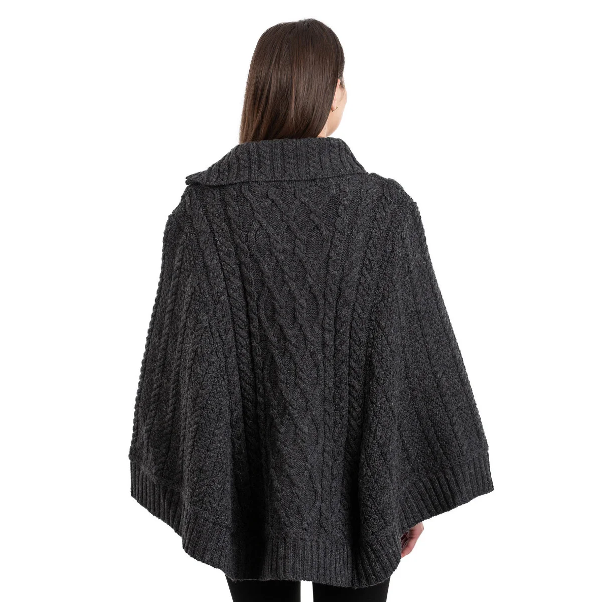 100% Merino Wool Cowl Neck Zipper Poncho – Irish Aran Knit | Pregnancy-Friendly Warmth - Image 2 | Lily's Pad Studio
