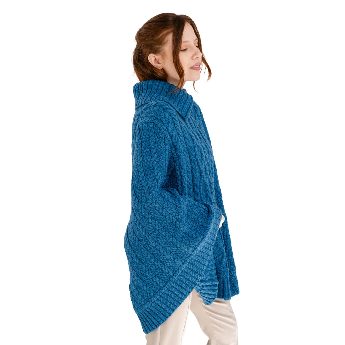 100% Merino Wool Cowl Neck Zipper Poncho – Irish Aran Knit | Pregnancy-Friendly Warmth - Image 6 | Lily's Pad Studio