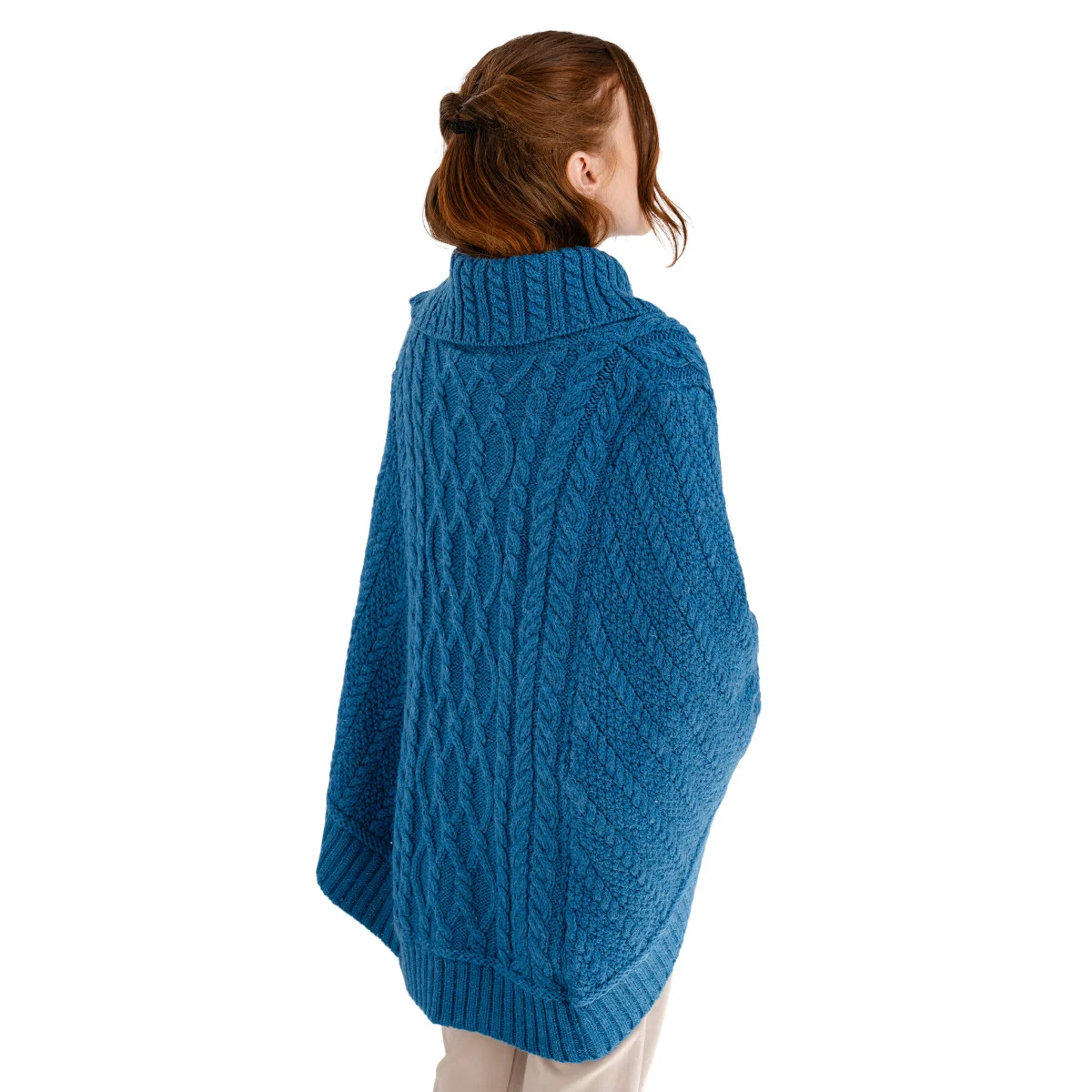 100% Merino Wool Cowl Neck Zipper Poncho – Irish Aran Knit | Pregnancy-Friendly Warmth - Image 8 | Lily's Pad Studio