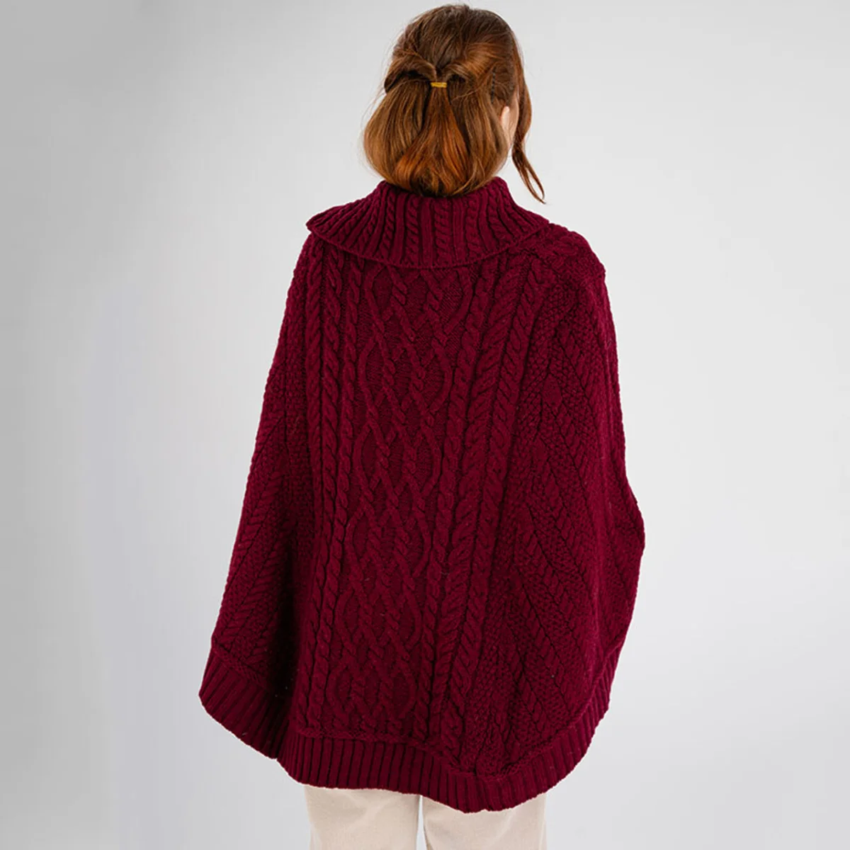 100% Merino Wool Cowl Neck Zipper Poncho – Irish Aran Knit | Pregnancy-Friendly Warmth - Image 13 | Lily's Pad Studio