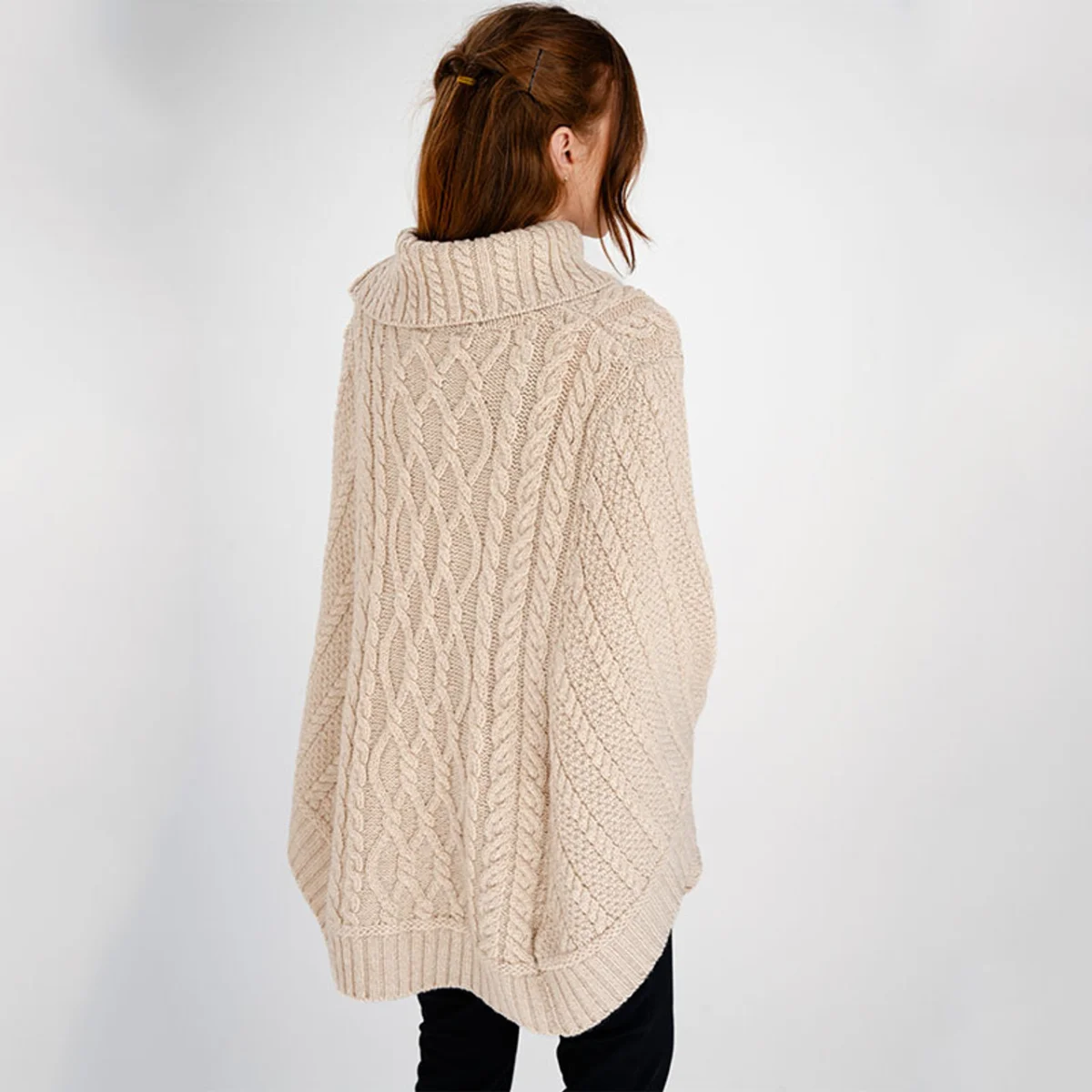 100% Merino Wool Cowl Neck Zipper Poncho – Irish Aran Knit | Pregnancy-Friendly Warmth - Image 17 | Lily's Pad Studio