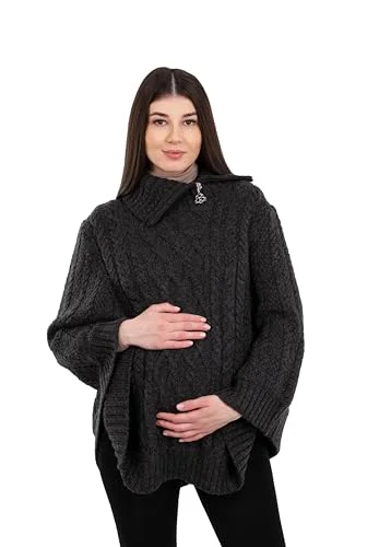 100% Merino Wool Cowl Neck Zipper Poncho – Irish Aran Knit | Pregnancy-Friendly Warmth - Image 5 | Lily's Pad Studio