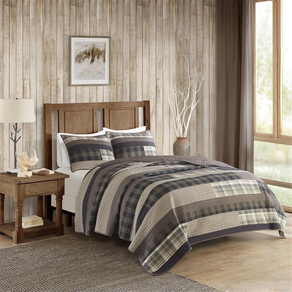 3-Piece Reversible Full/Queen Taupe Quilt Set with Throw Pillow – Two-Sided Comfort Bedding Set - Image 4 | Lily's Pad Studio