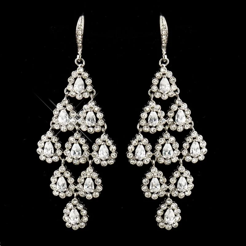 Antique Silver Austrian Crystal Necklace & Earrings Bridal Jewelry Set – Wedding Accessories - Image 3 | Lily's Pad Studio