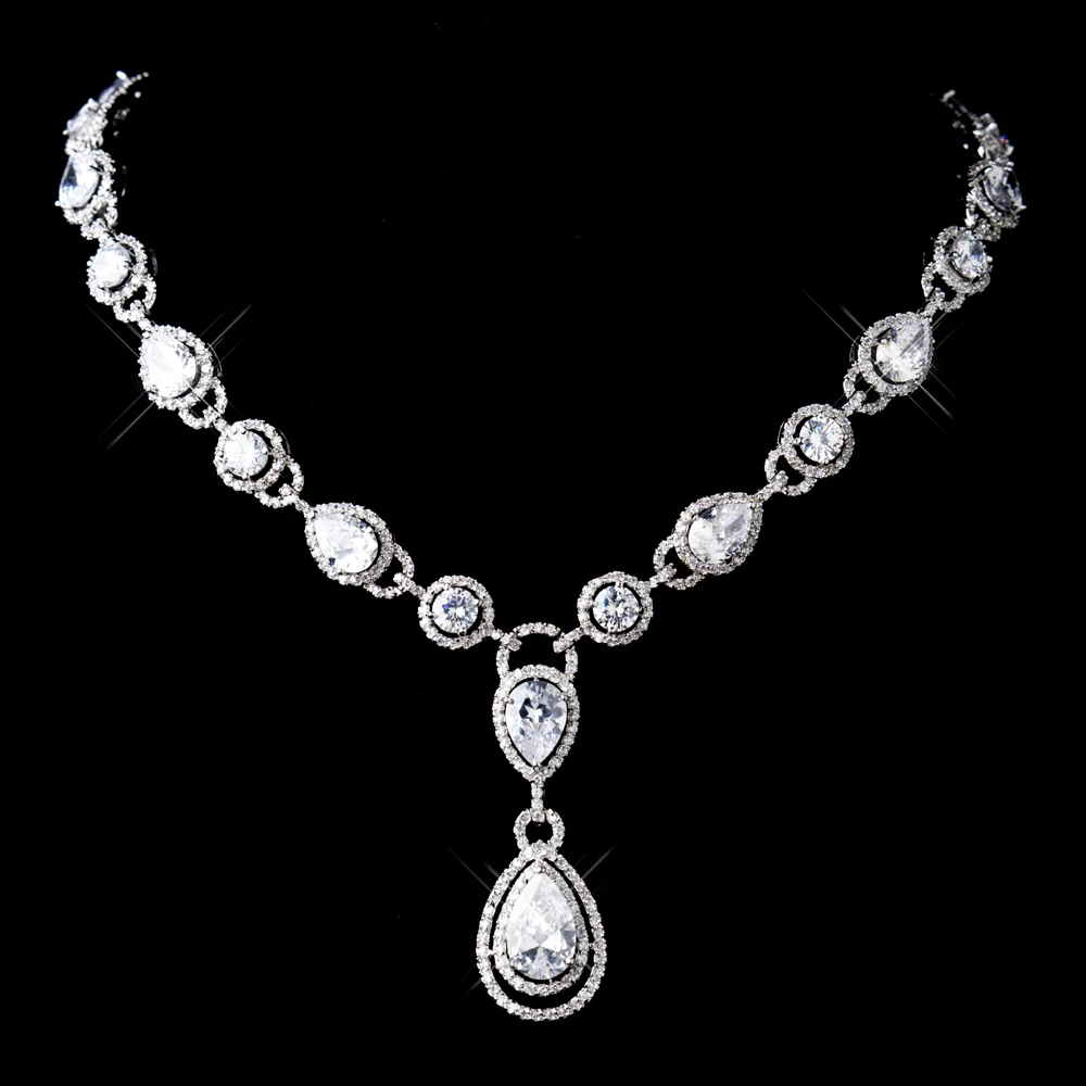 Antique Silver Clear CZ Crystal Bridal Necklace – Elegant Wedding Jewelry - Image 3 | Lily's Pad Studio