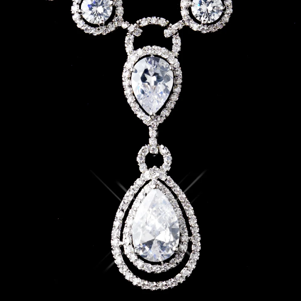 Antique Silver Clear CZ Crystal Bridal Necklace – Elegant Wedding Jewelry - Image 4 | Lily's Pad Studio