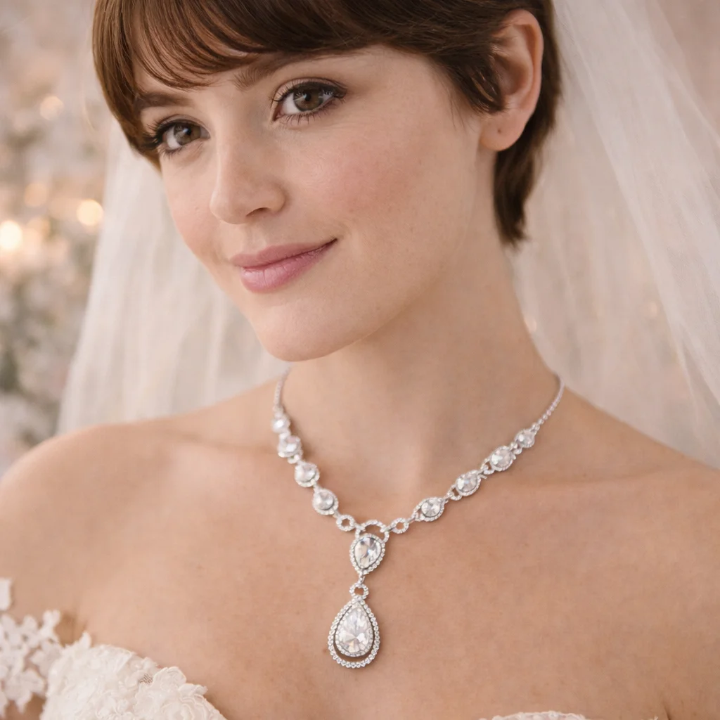 Antique Silver Clear CZ Crystal Bridal Necklace – Elegant Wedding Jewelry - Image 2 | Lily's Pad Studio