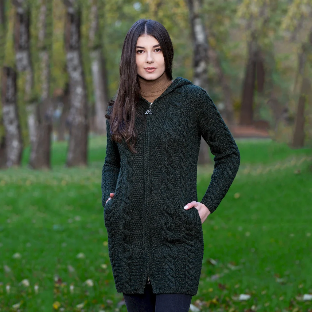Aran Cable Knit Hooded Zip Coatigan - Image 2 | Lily's Pad Studio