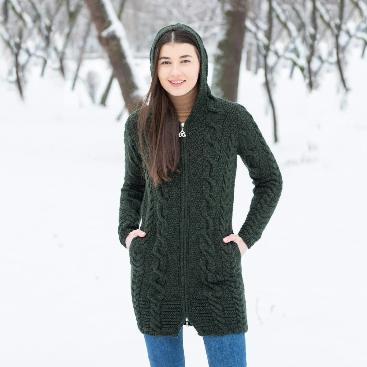 Aran Cable Knit Hooded Zip Coatigan - Image 5 | Lily's Pad Studio