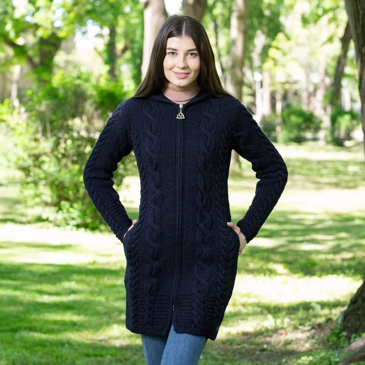 Aran Cable Knit Hooded Zip Coatigan - Image 6 | Lily's Pad Studio