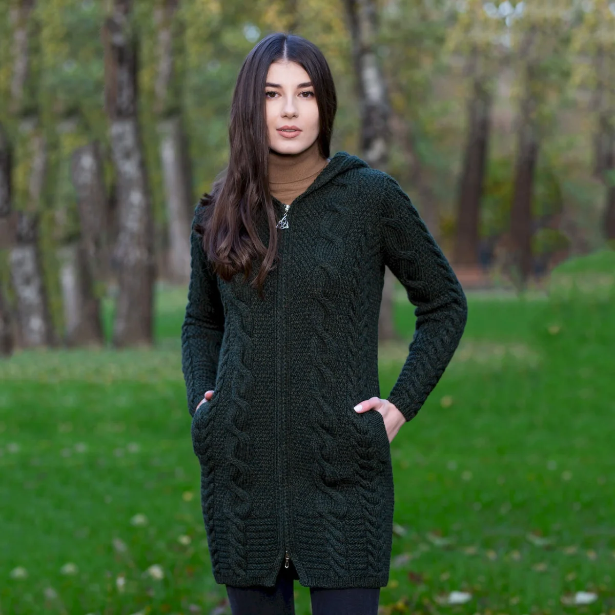 Aran Cable Knit Hooded Zip Coatigan - Image 7 | Lily's Pad Studio