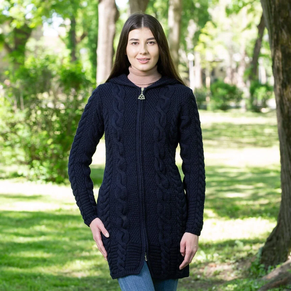 Aran Cable Knit Hooded Zip Coatigan - Image 8 | Lily's Pad Studio
