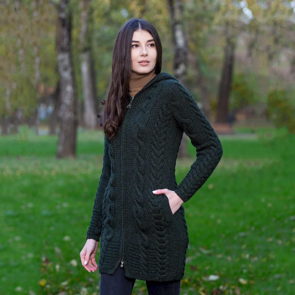 Aran Cable Knit Hooded Zip Coatigan - Image 10 | Lily's Pad Studio