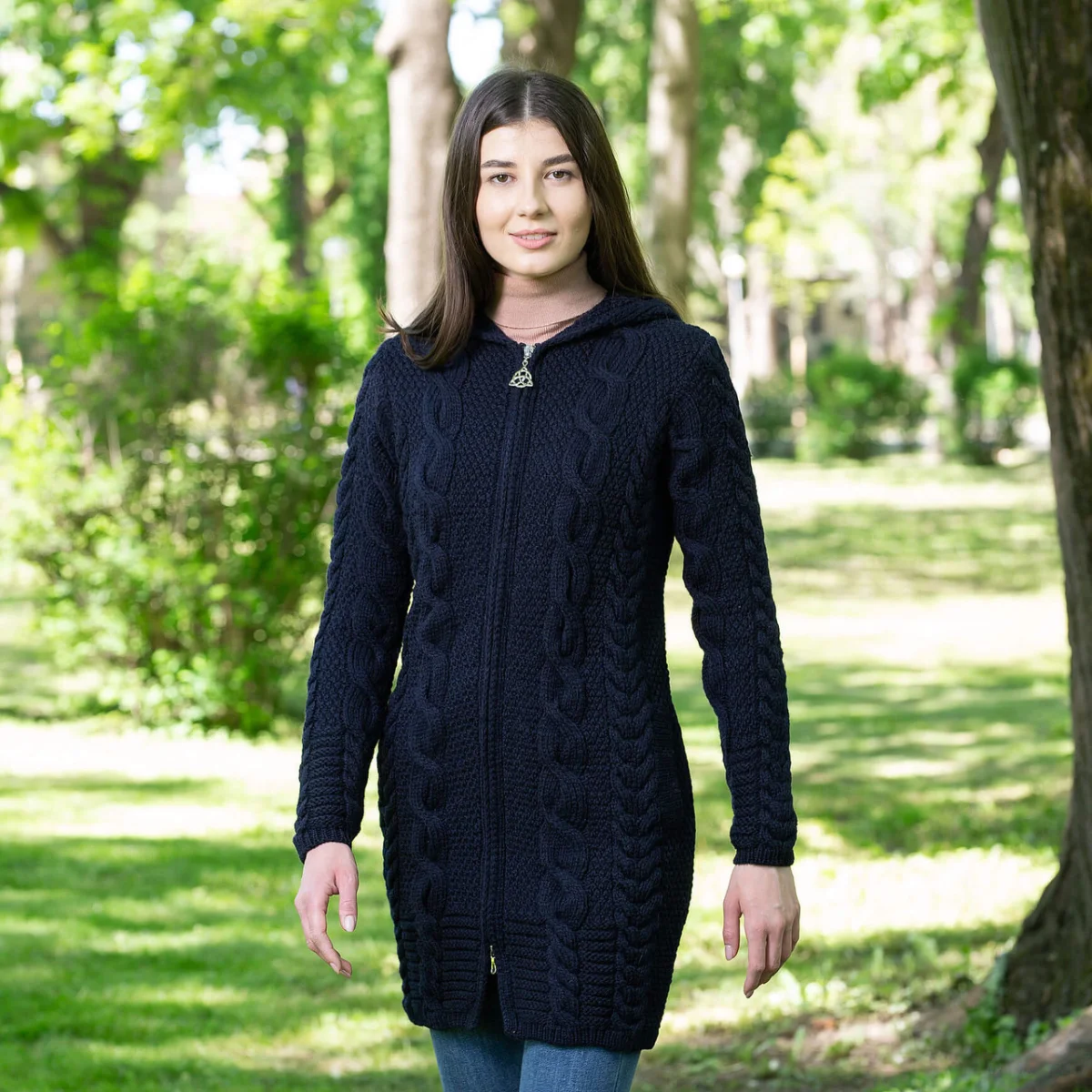 Aran Cable Knit Hooded Zip Coatigan - Image 11 | Lily's Pad Studio
