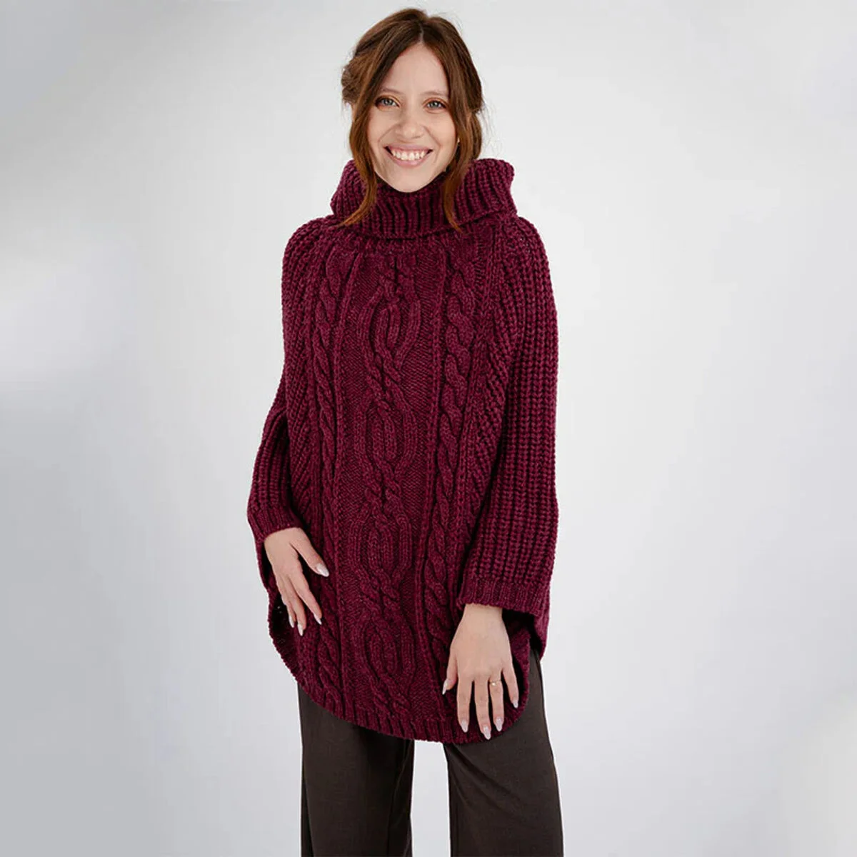 Aran Cowl Neck Merino Wool Poncho | Irish Cable Knit Shawl - Image 9 | Lily's Pad Studio