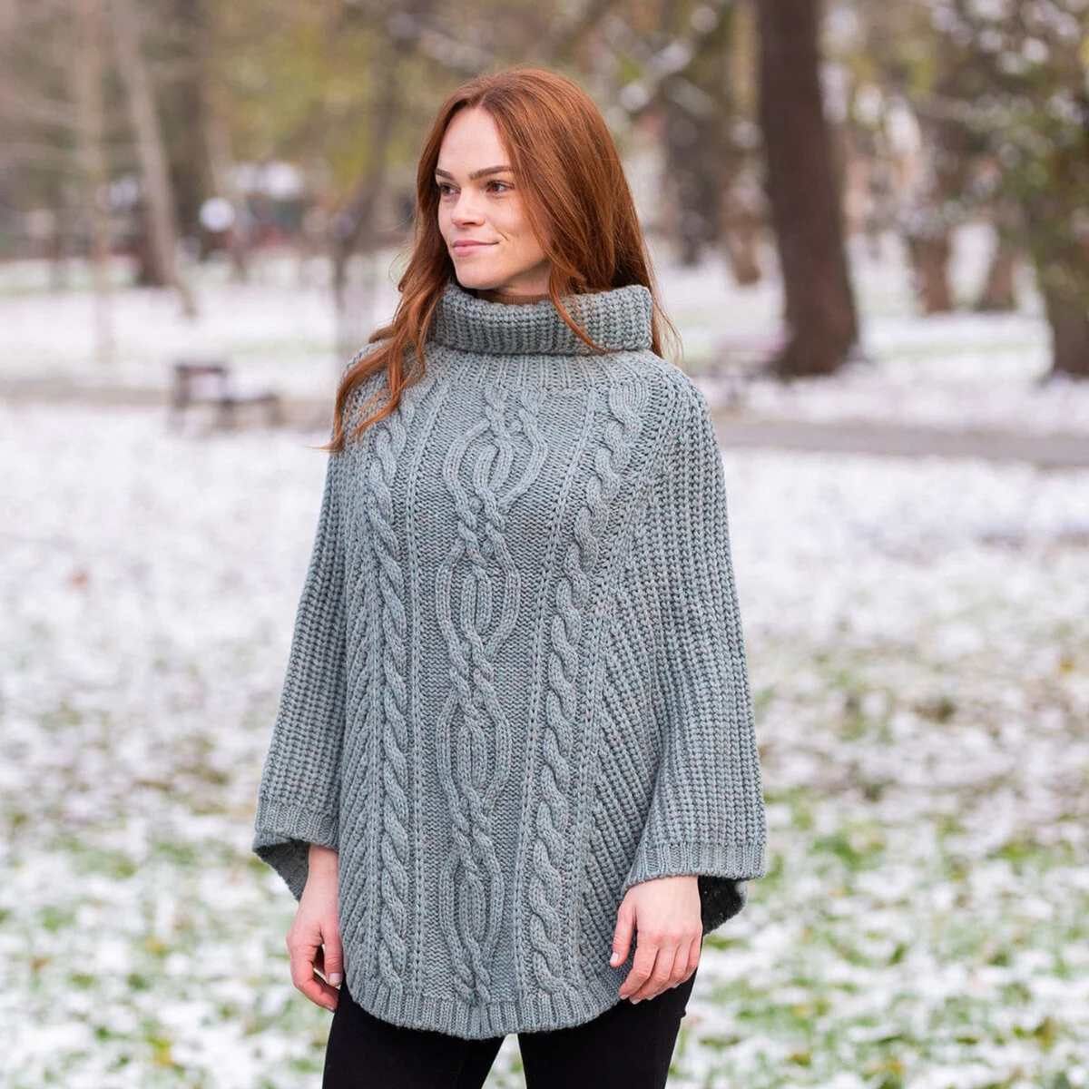 Aran Cowl Neck Merino Wool Poncho | Irish Cable Knit Shawl - Image 11 | Lily's Pad Studio