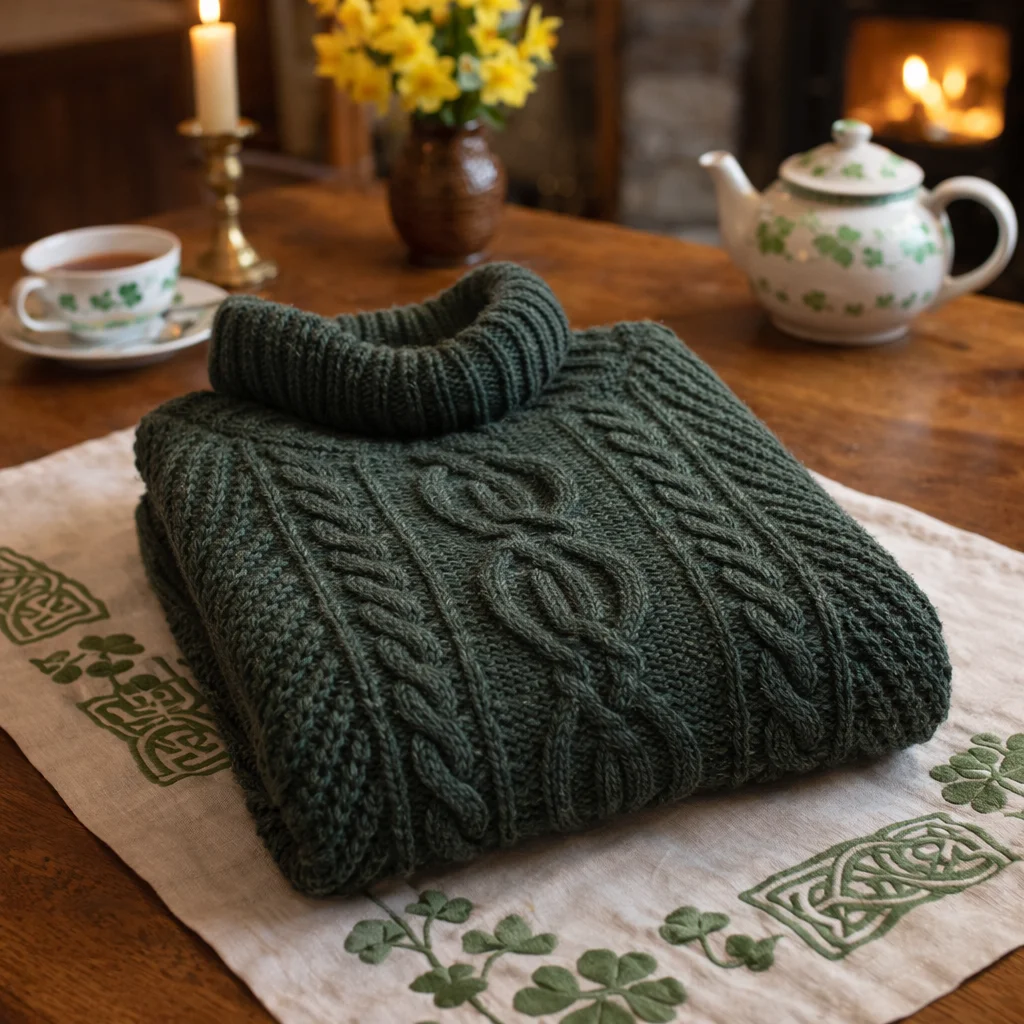 Aran Cowl Neck Merino Wool Poncho | Irish Cable Knit Shawl - Image 12 | Lily's Pad Studio