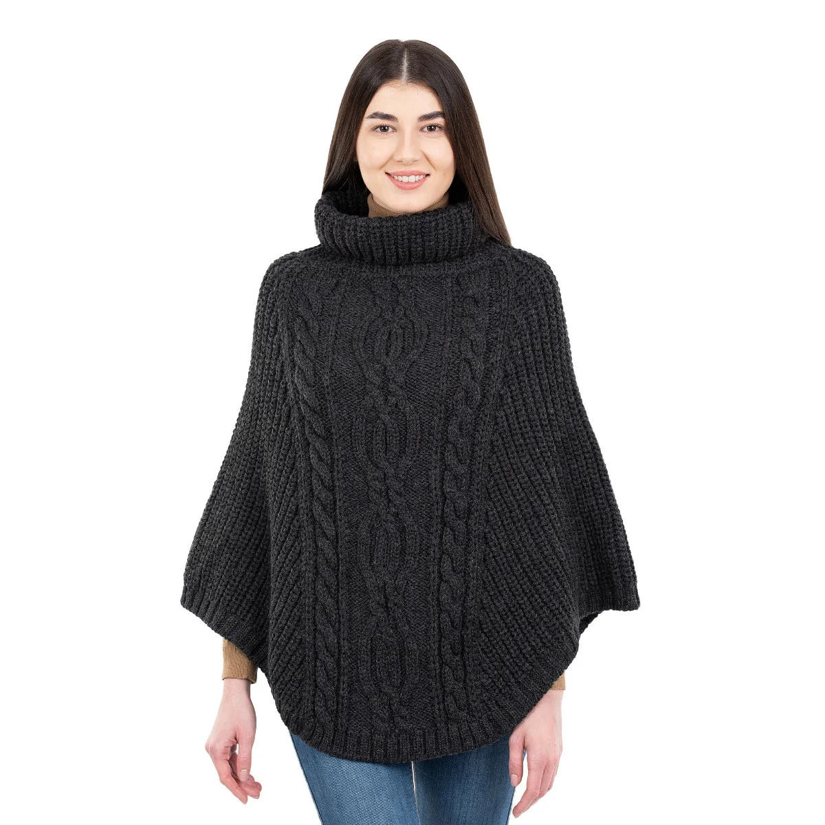 Aran Cowl Neck Merino Wool Poncho | Irish Cable Knit Shawl - Image 14 | Lily's Pad Studio