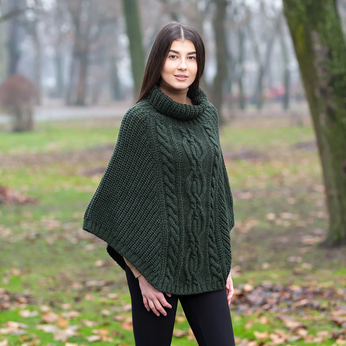 Aran Cowl Neck Merino Wool Poncho | Irish Cable Knit Shawl - Image 15 | Lily's Pad Studio