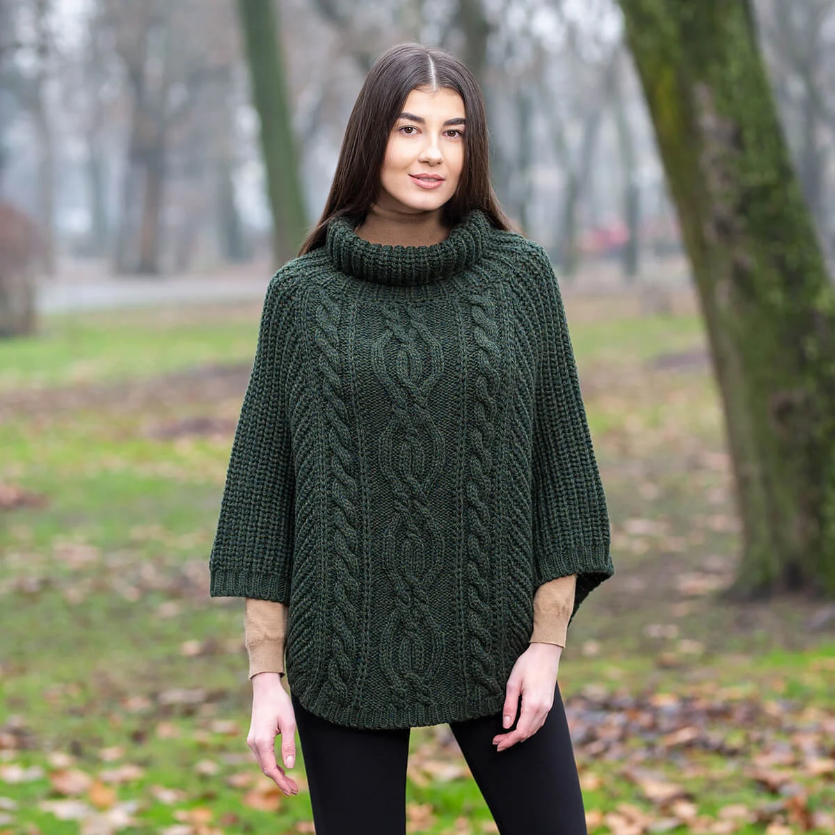 Aran Cowl Neck Merino Wool Poncho | Irish Cable Knit Shawl - Image 16 | Lily's Pad Studio