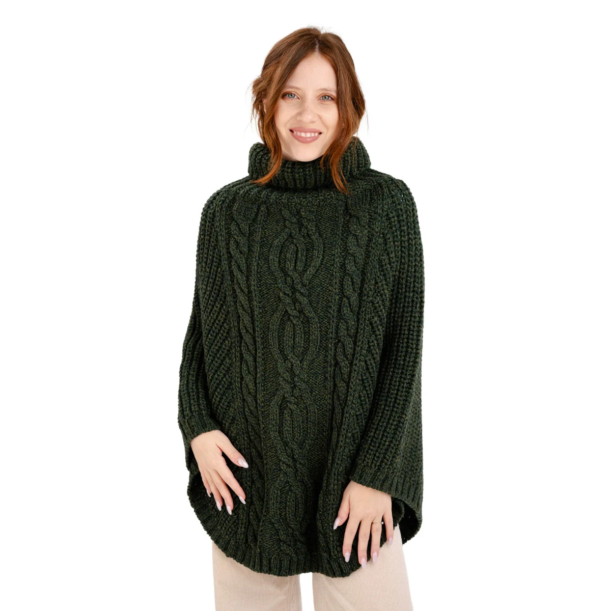 Aran Cowl Neck Merino Wool Poncho | Irish Cable Knit Shawl - Image 17 | Lily's Pad Studio