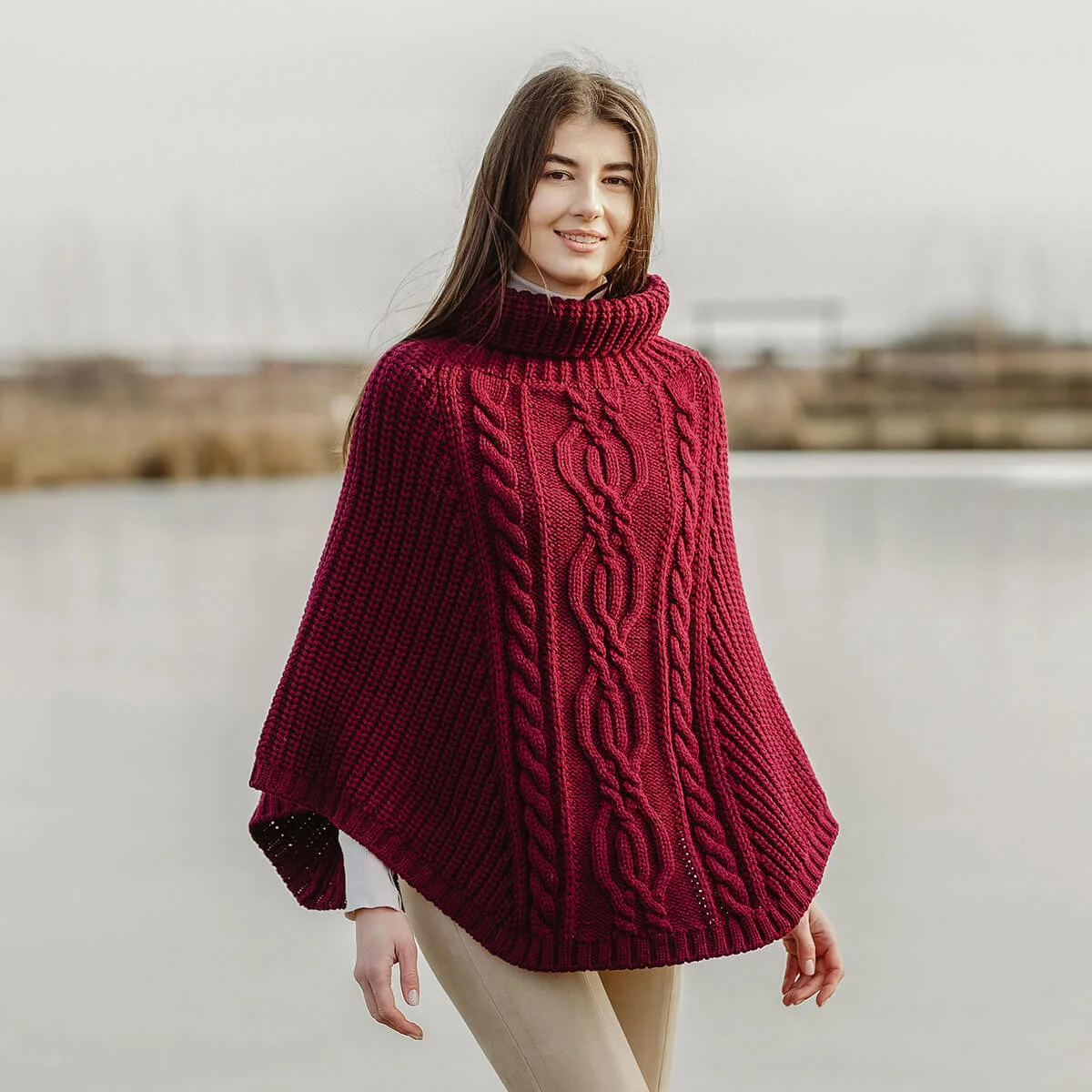 Aran Cowl Neck Merino Wool Poncho | Irish Cable Knit Shawl - Image 18 | Lily's Pad Studio