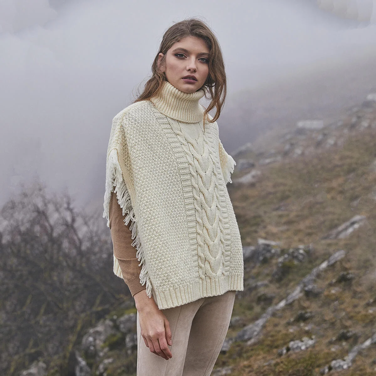 Aran Cowl Neck Poncho - Image 1 | Lily's Pad Studio