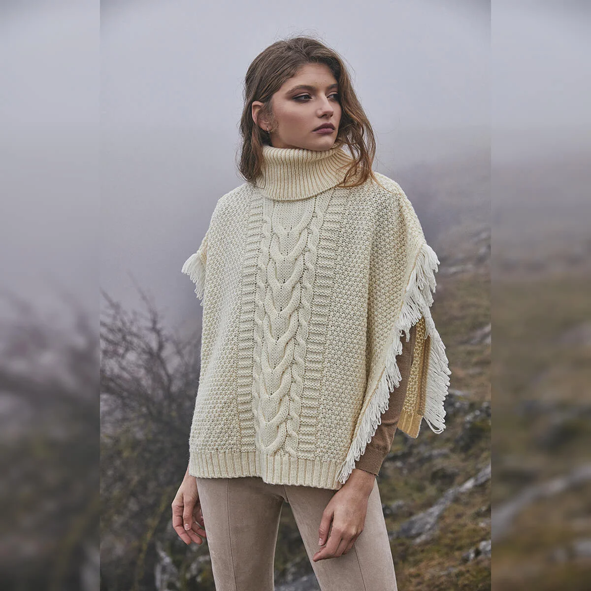 Aran Cowl Neck Poncho - Image 4 | Lily's Pad Studio
