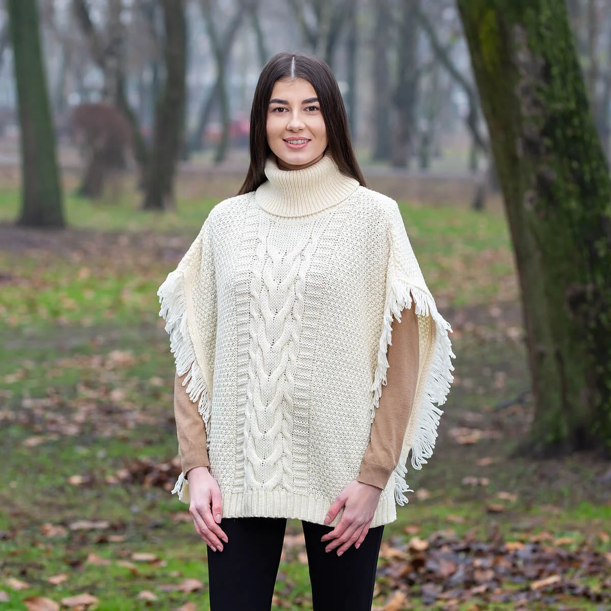 Aran Cowl Neck Poncho - Image 7 | Lily's Pad Studio