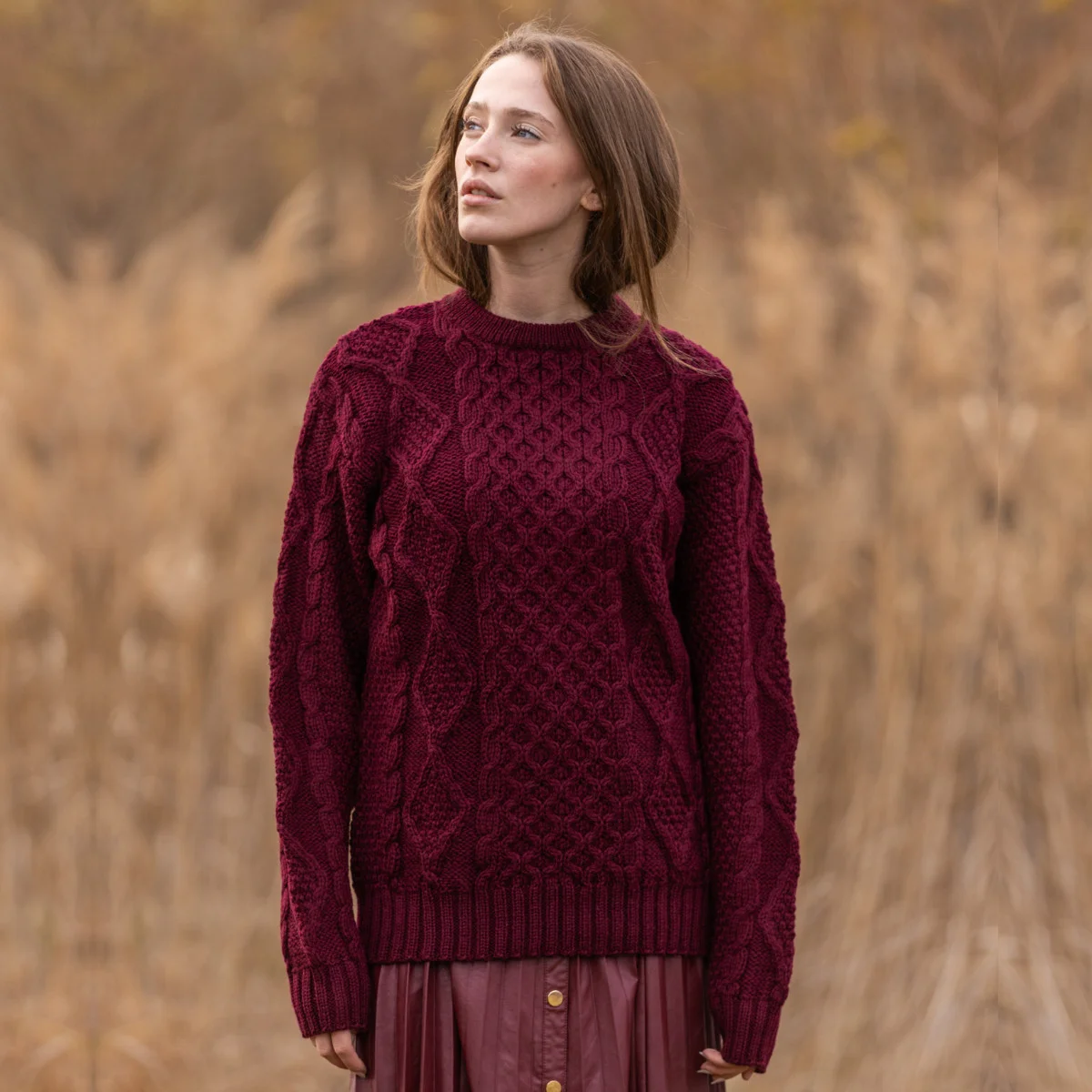 Aran Fisherman Cable Knit Sweater – Classic Wool Crewneck Knit - Image 6 | Lily's Pad Studio
