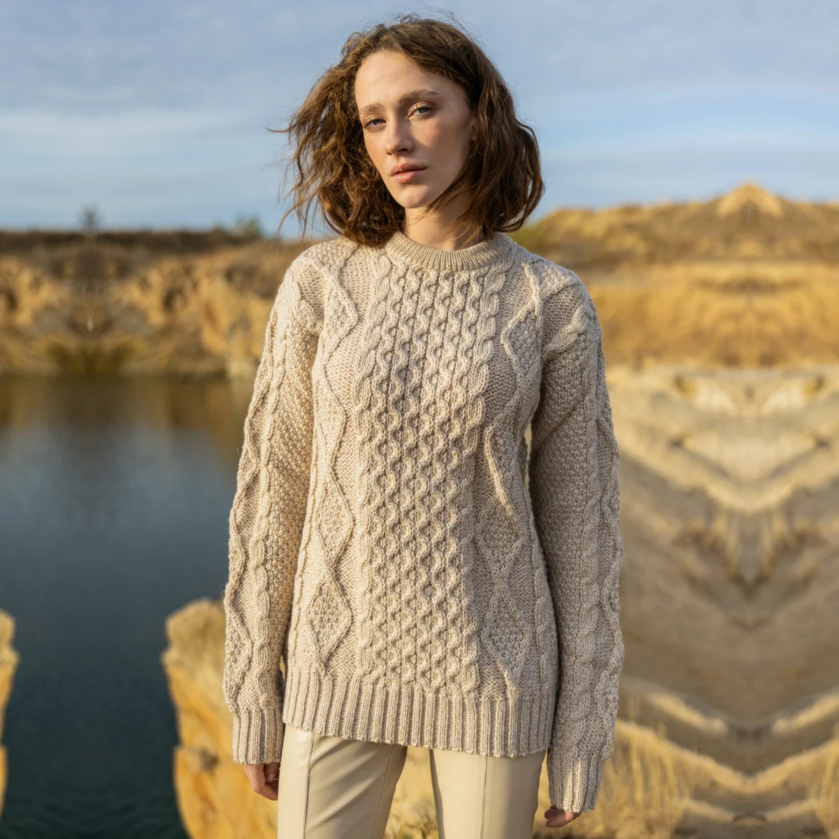 Aran Fisherman Cable Knit Sweater – Classic Wool Crewneck Knit - Sweaters | Lily's Pad Studio