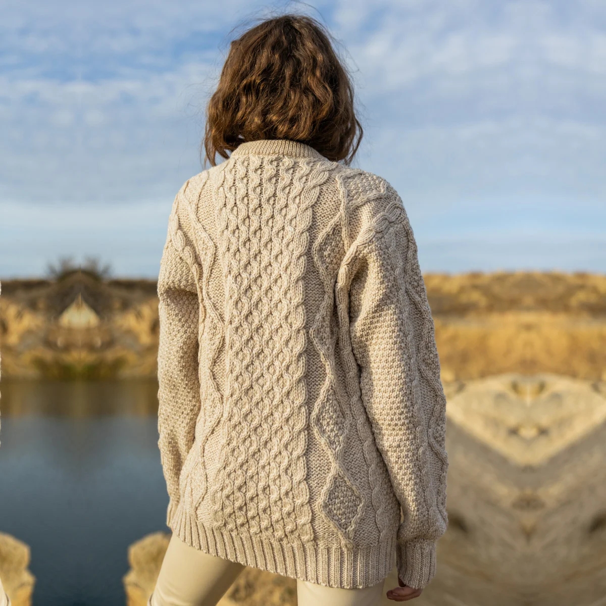 Aran Fisherman Cable Knit Sweater – Classic Wool Crewneck Knit - Image 3 | Lily's Pad Studio