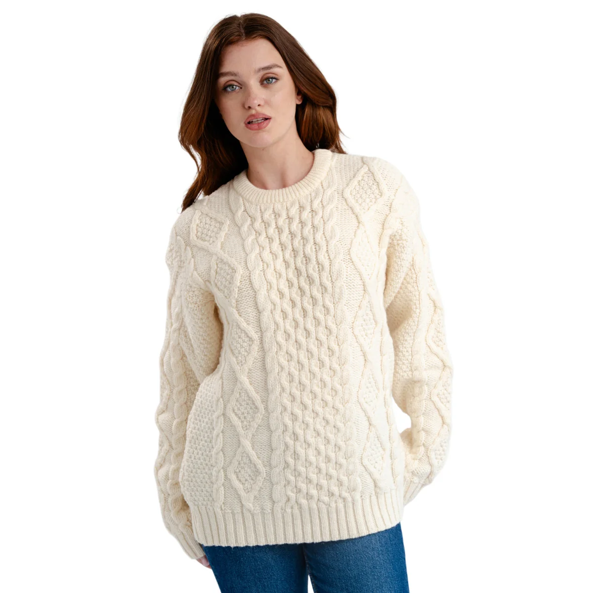 Aran Fisherman Cable Knit Sweater – Classic Wool Crewneck Knit - Image 8 | Lily's Pad Studio