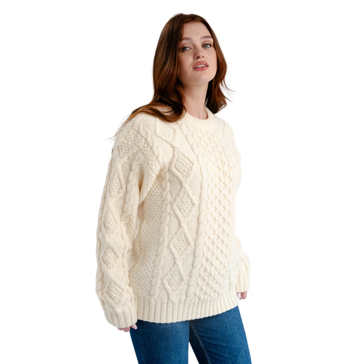Aran Fisherman Cable Knit Sweater – Classic Wool Crewneck Knit - Image 9 | Lily's Pad Studio
