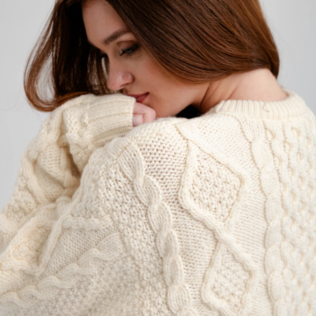 Aran Fisherman Cable Knit Sweater – Classic Wool Crewneck Knit - Image 10 | Lily's Pad Studio