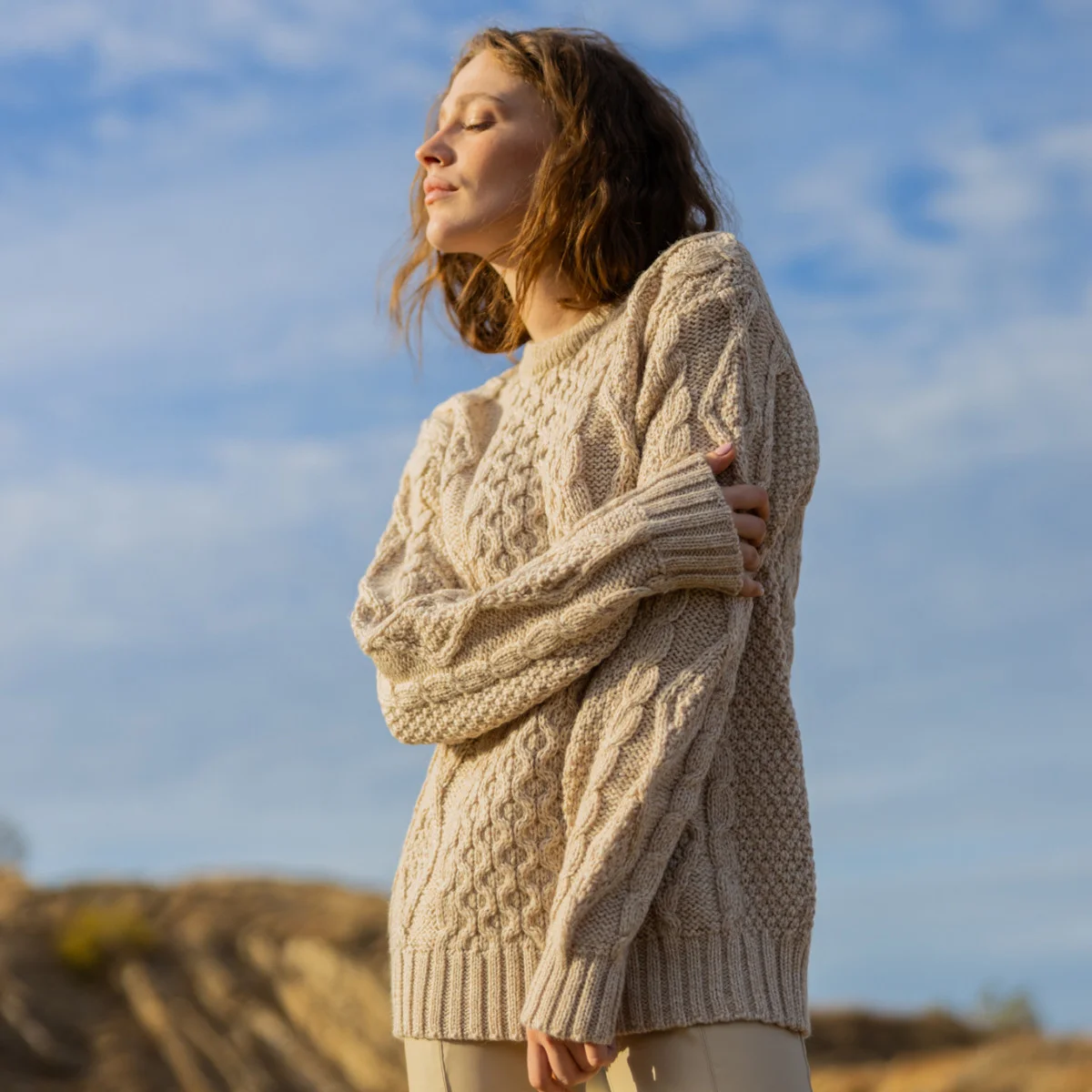 Aran Fisherman Cable Knit Sweater – Classic Wool Crewneck Knit - Image 13 | Lily's Pad Studio