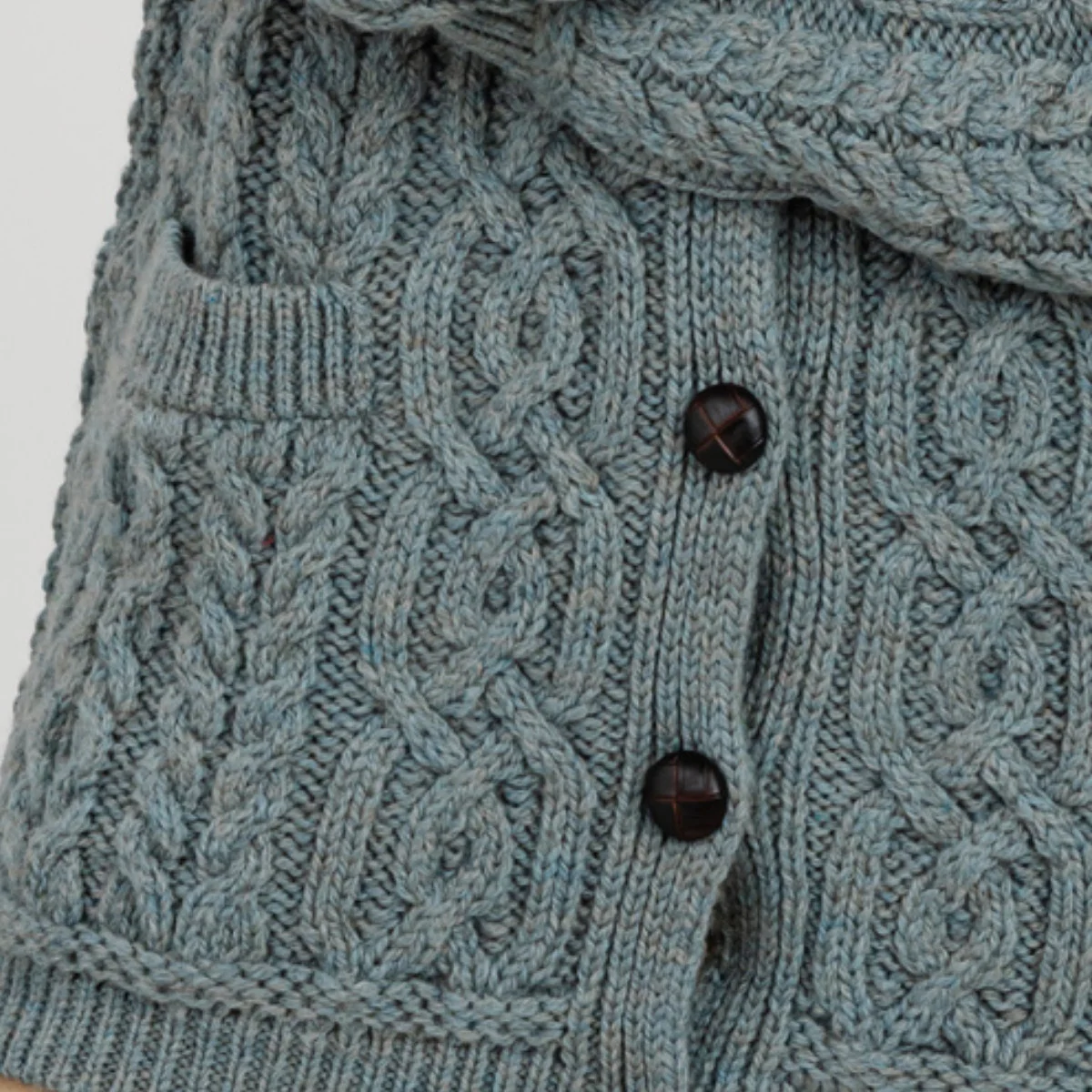 Aran Knit Ladies Cardigan with Leather Buttons – Women’s Cable Wool Sweater Coat - Image 32 | Lily's Pad Studio