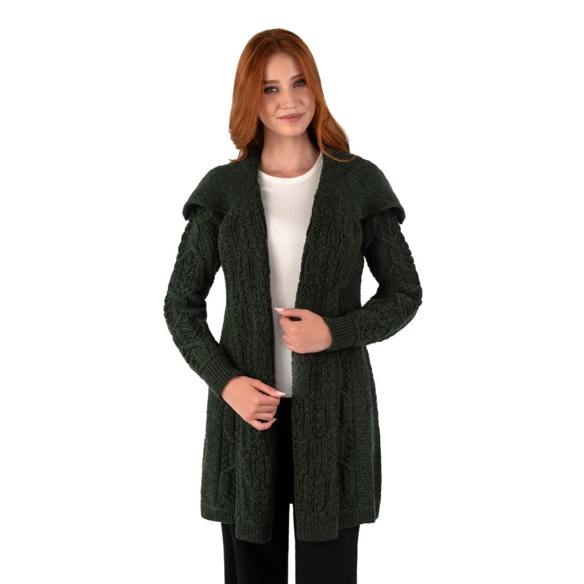 Aran Knit Tree of Life Wool Coat – Women’s Merino Wool Cable Knit Coat - Image 3 | Lily's Pad Studio