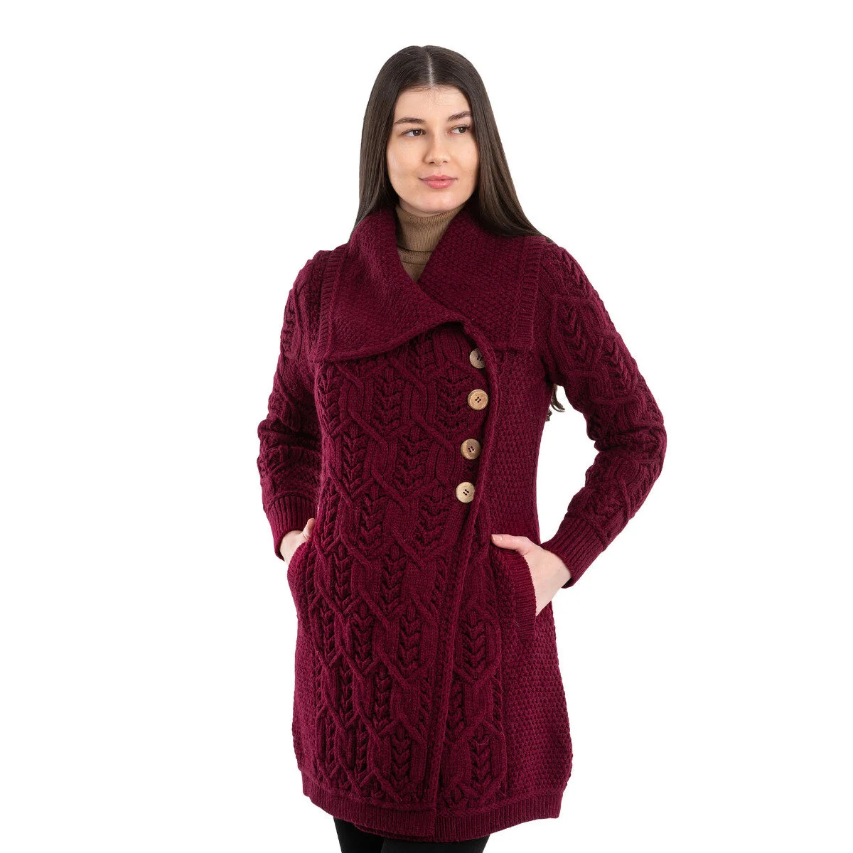 Aran Knit Tree of Life Wool Coat – Women’s Merino Wool Cable Knit Coat - Image 5 | Lily's Pad Studio