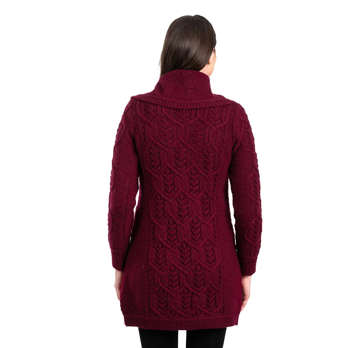 Aran Knit Tree of Life Wool Coat – Women’s Merino Wool Cable Knit Coat - Image 6 | Lily's Pad Studio