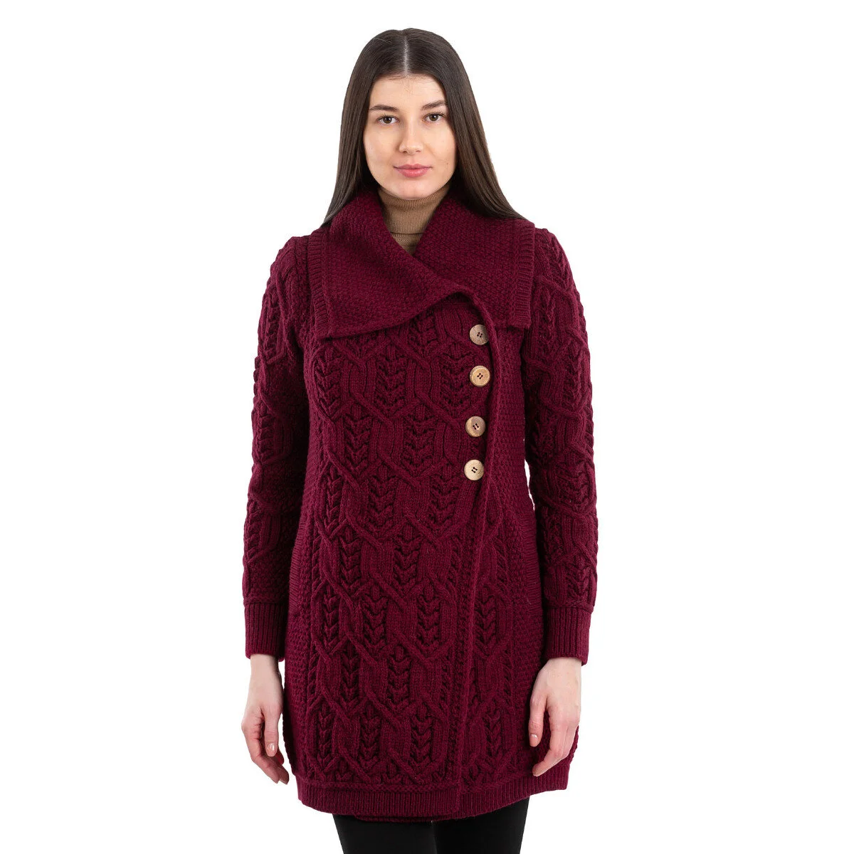 Aran Knit Tree of Life Wool Coat – Women’s Merino Wool Cable Knit Coat - Image 7 | Lily's Pad Studio