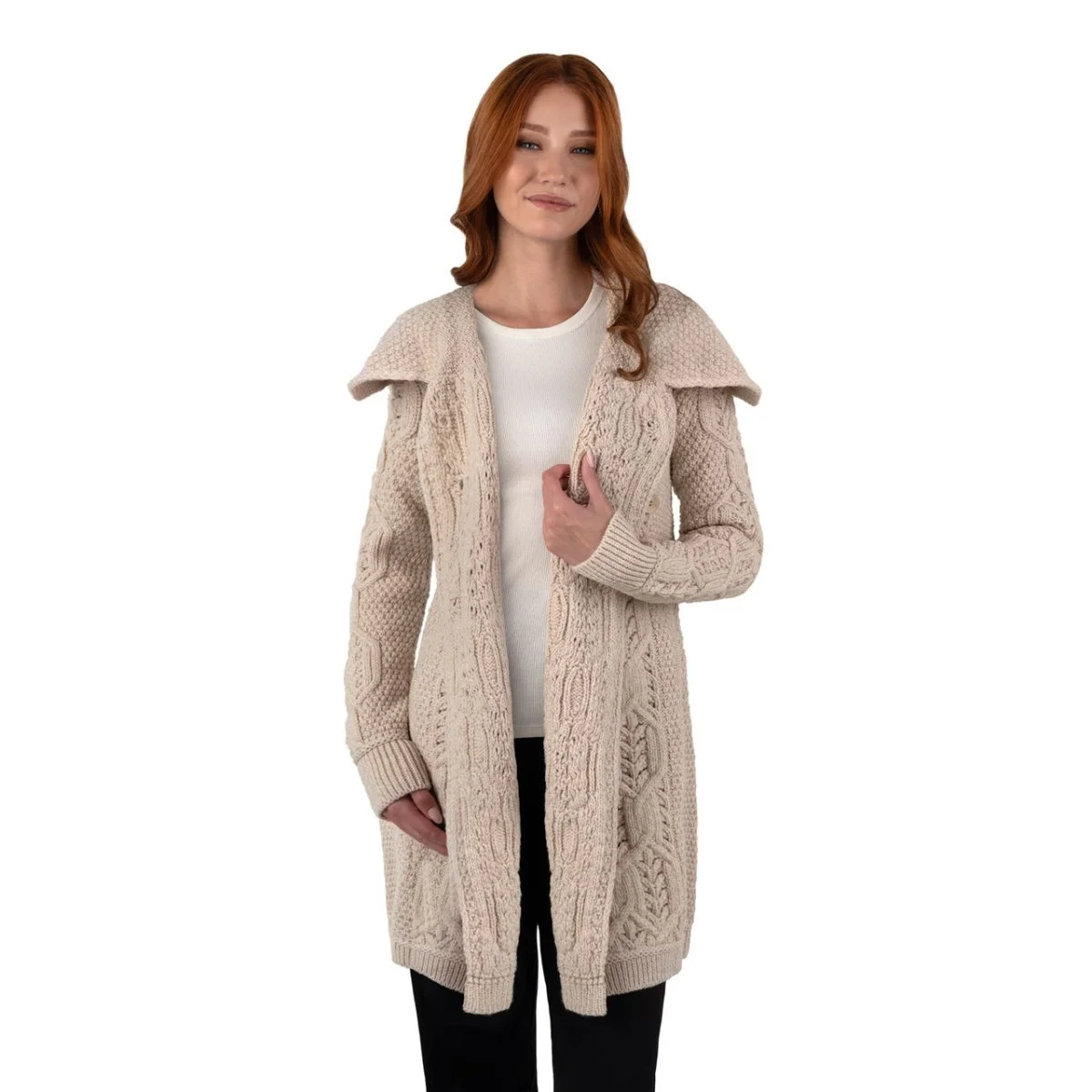 Aran Knit Tree of Life Wool Coat – Women’s Merino Wool Cable Knit Coat - Image 8 | Lily's Pad Studio