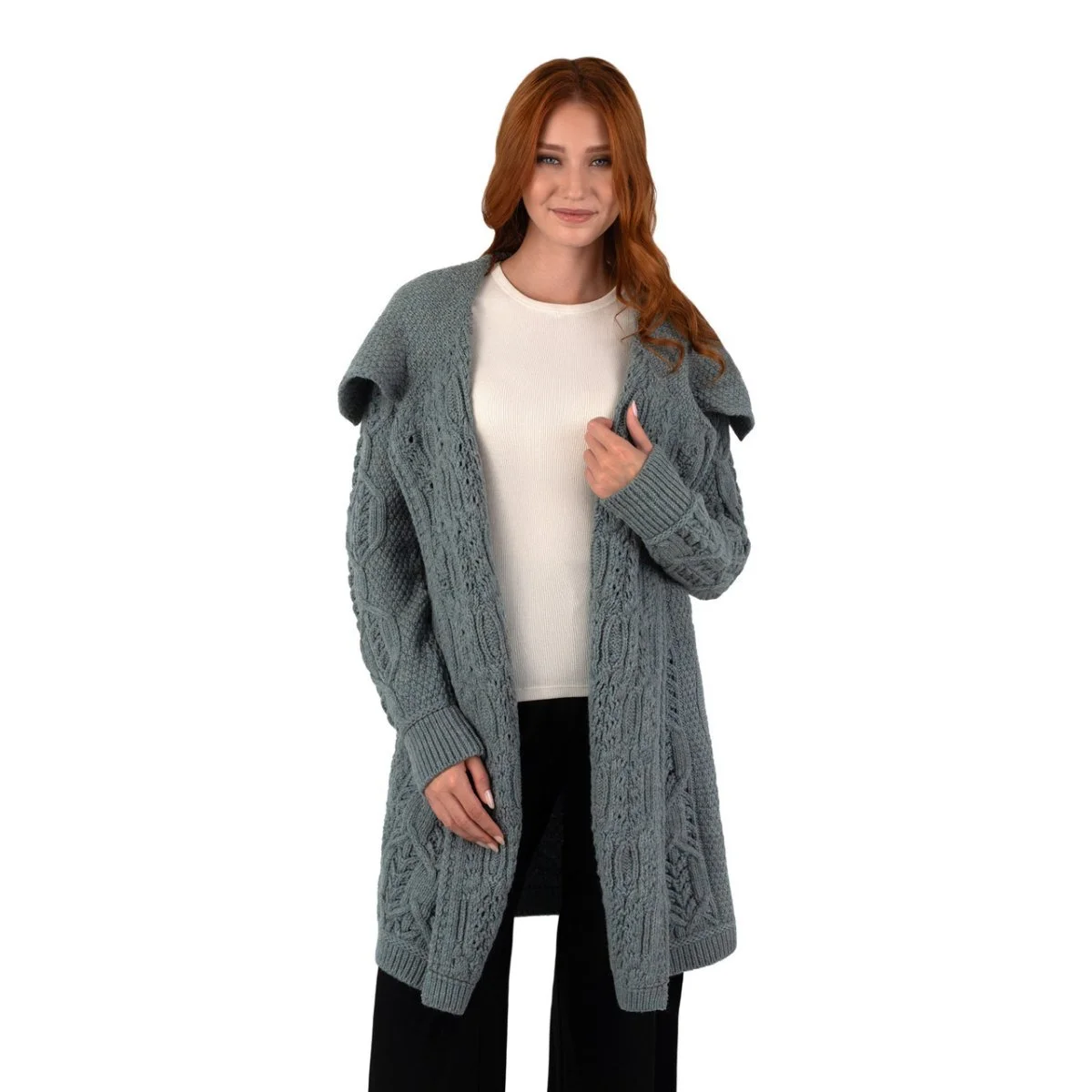 Aran Knit Tree of Life Wool Coat – Women’s Merino Wool Cable Knit Coat - Image 9 | Lily's Pad Studio