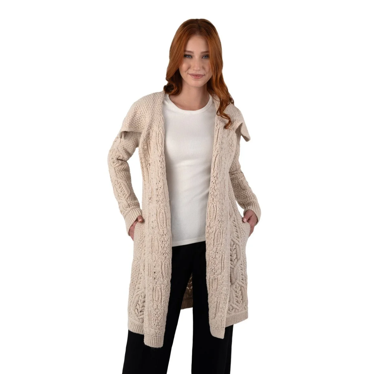 Aran Knit Tree of Life Wool Coat – Women’s Merino Wool Cable Knit Coat - Image 14 | Lily's Pad Studio