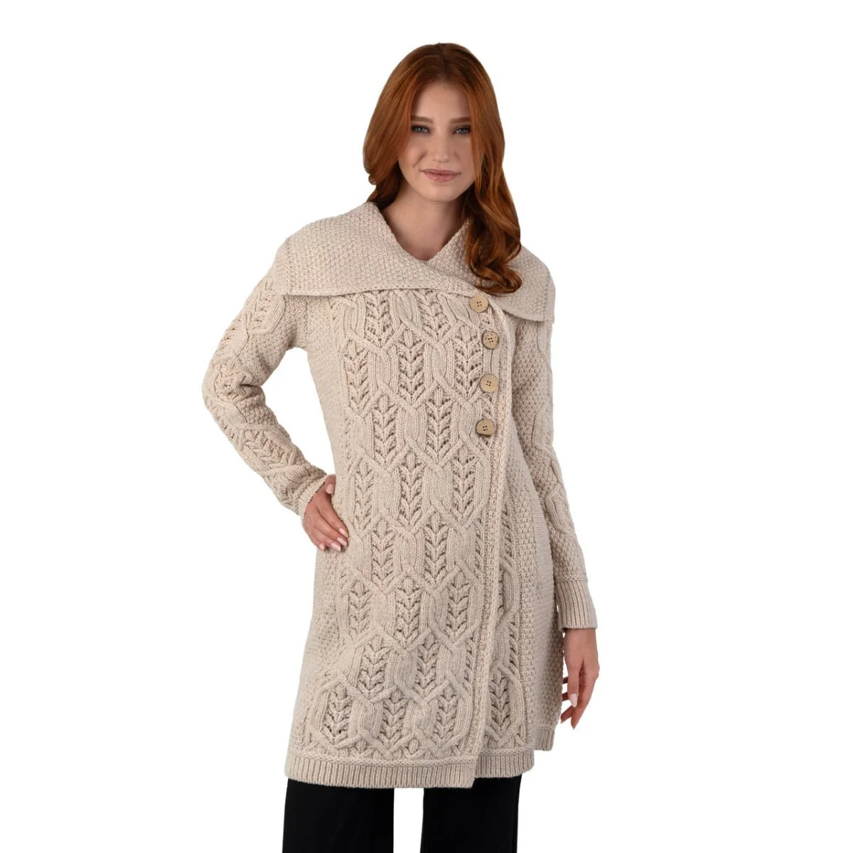 Aran Knit Tree of Life Wool Coat – Women’s Merino Wool Cable Knit Coat - Image 16 | Lily's Pad Studio