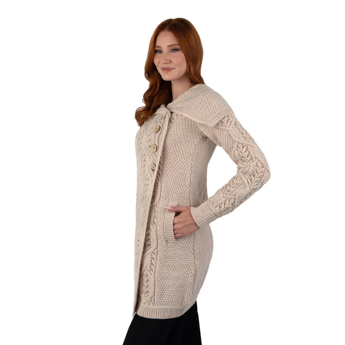 Aran Knit Tree of Life Wool Coat – Women’s Merino Wool Cable Knit Coat - Image 17 | Lily's Pad Studio