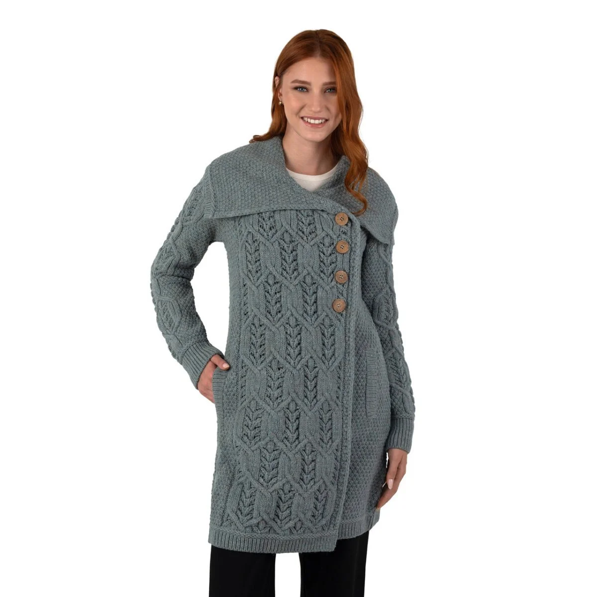 Aran Knit Tree of Life Wool Coat – Women’s Merino Wool Cable Knit Coat - Image 20 | Lily's Pad Studio