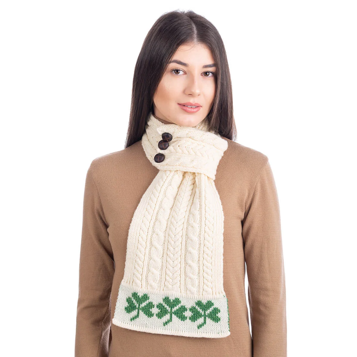 Aran Loop Scarf featuring Shamrock Pattern - Image 1 | Lily's Pad Studio