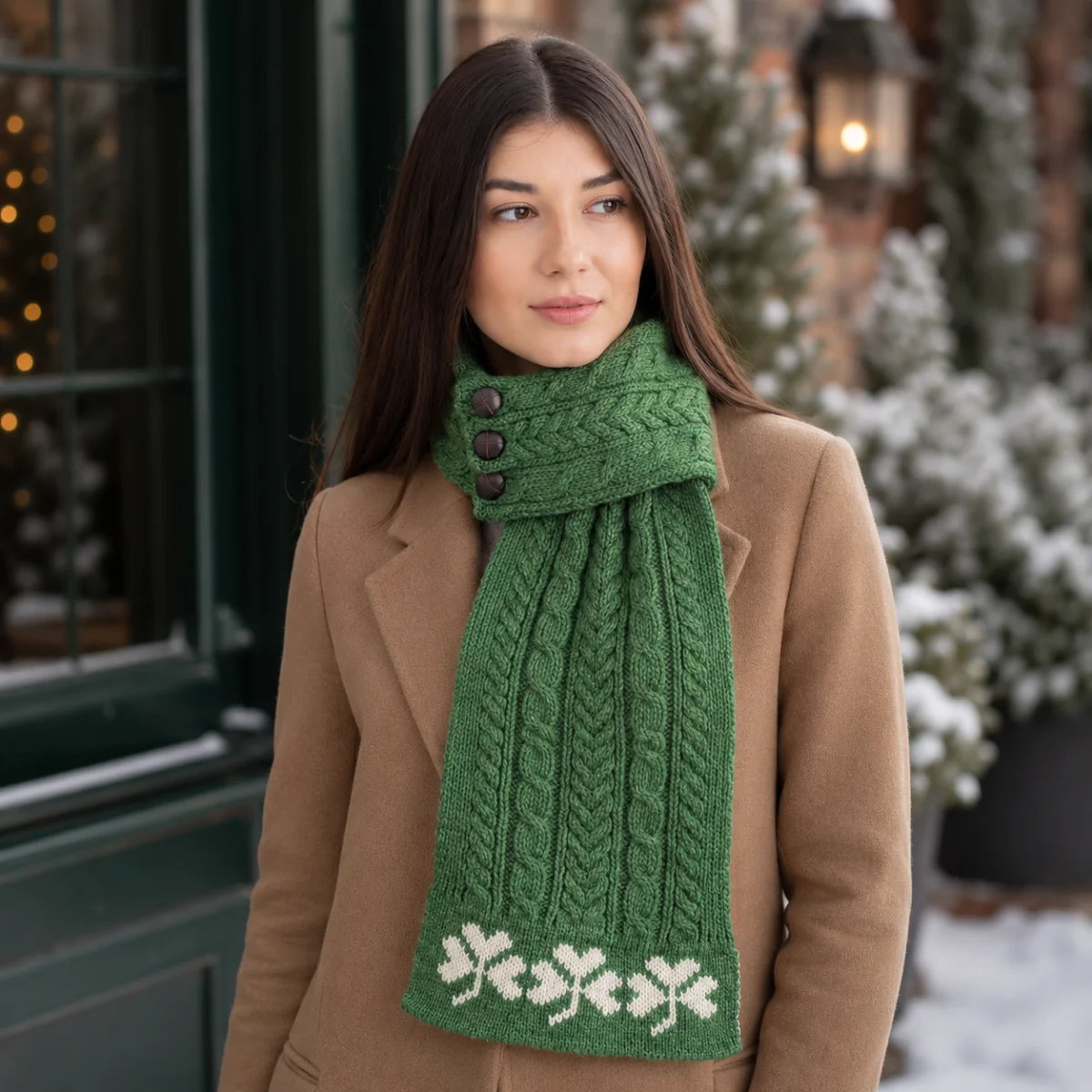 Aran Loop Scarf featuring Shamrock Pattern - Knit Wear | Lily's Pad Studio