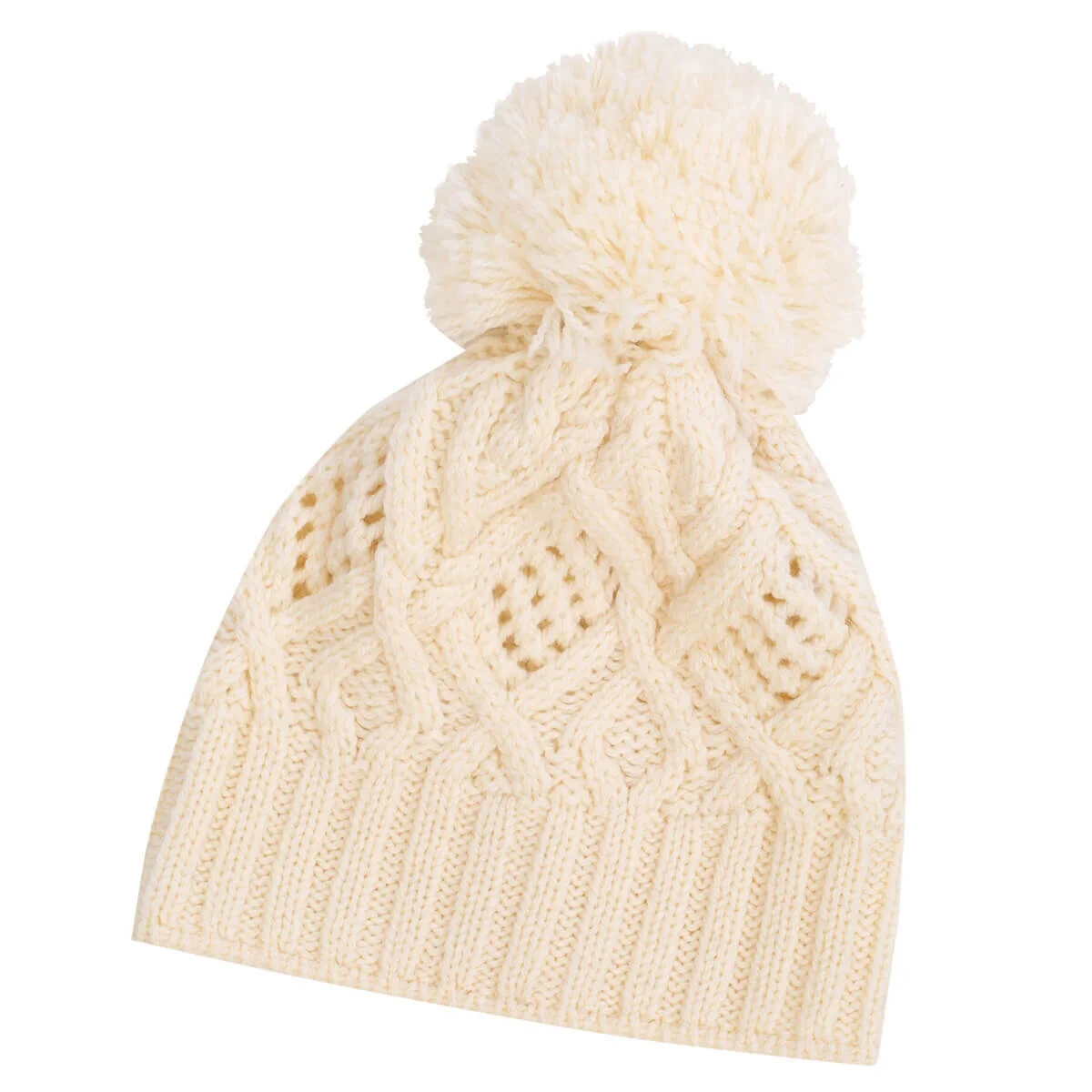 Aran Wool Bobble Hat – Irish Merino Wool Cable Knit Beanie - Image 4 | Lily's Pad Studio